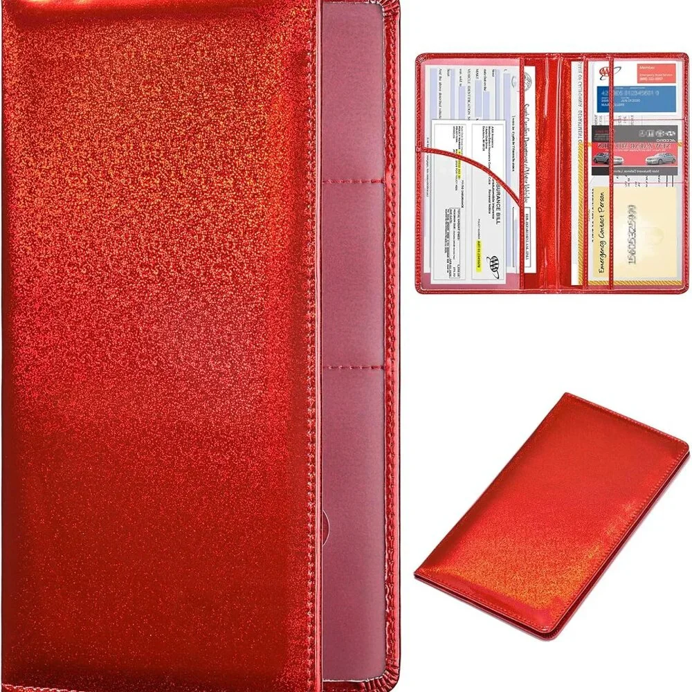 Car Registration and Insurance Card Holder,Glitter Leather Vehicle Glove Box Aut - Picture 1 of 7